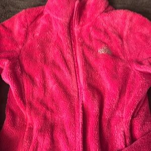 Pink northface fleece jacket with pockets